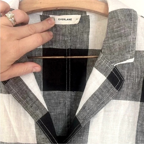 Everlane The Linen Shirt Dress Button Front Checkered Black White Knee Length XL - Picture 8 of 12